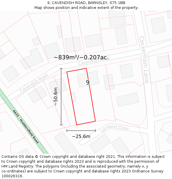 9, CAVENDISH ROAD, BARNSLEY, S75 1BB: Plot and title map