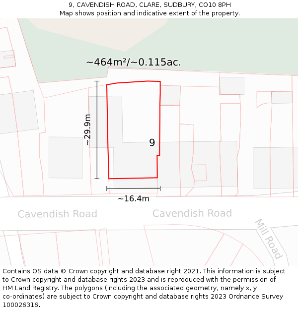 9, CAVENDISH ROAD, CLARE, SUDBURY, CO10 8PH: Plot and title map