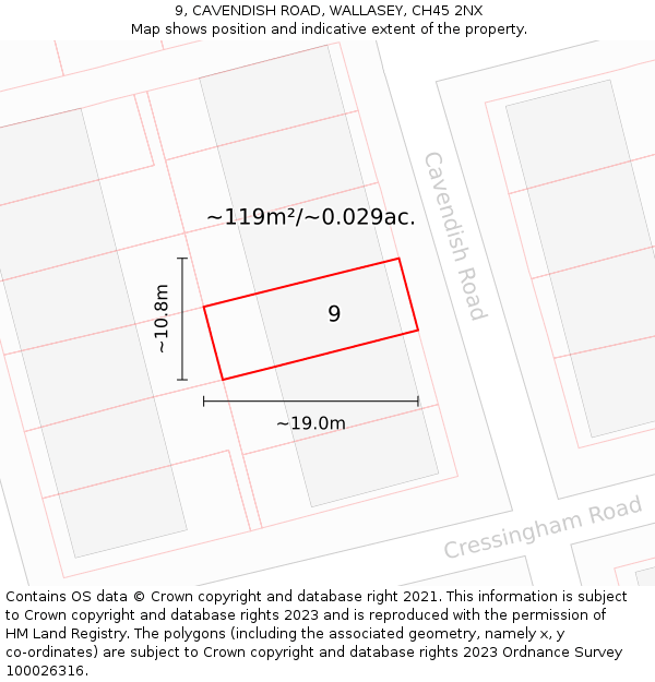 9, CAVENDISH ROAD, WALLASEY, CH45 2NX: Plot and title map
