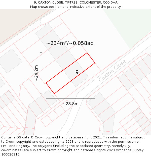 9, CAXTON CLOSE, TIPTREE, COLCHESTER, CO5 0HA: Plot and title map