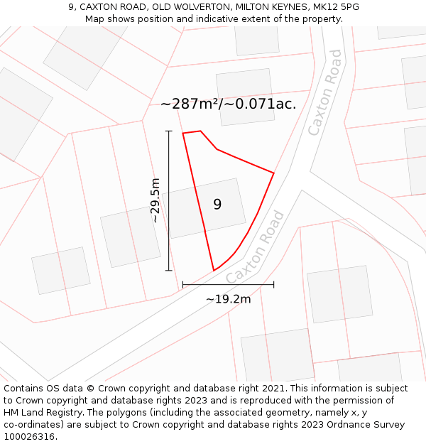 9, CAXTON ROAD, OLD WOLVERTON, MILTON KEYNES, MK12 5PG: Plot and title map