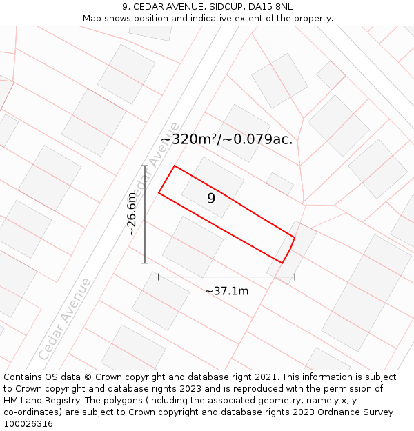 9, CEDAR AVENUE, SIDCUP, DA15 8NL: Plot and title map