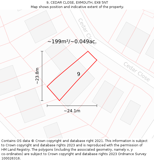 9, CEDAR CLOSE, EXMOUTH, EX8 5NT: Plot and title map