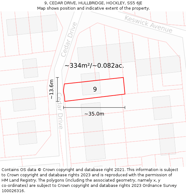 9, CEDAR DRIVE, HULLBRIDGE, HOCKLEY, SS5 6JE: Plot and title map