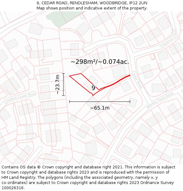 9, CEDAR ROAD, RENDLESHAM, WOODBRIDGE, IP12 2UN: Plot and title map