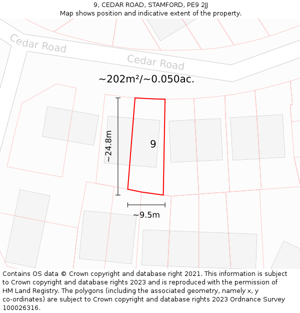 9, CEDAR ROAD, STAMFORD, PE9 2JJ: Plot and title map