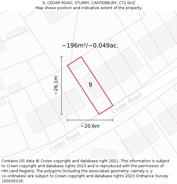9, CEDAR ROAD, STURRY, CANTERBURY, CT2 0HZ: Plot and title map