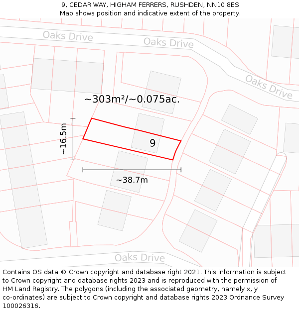 9, CEDAR WAY, HIGHAM FERRERS, RUSHDEN, NN10 8ES: Plot and title map