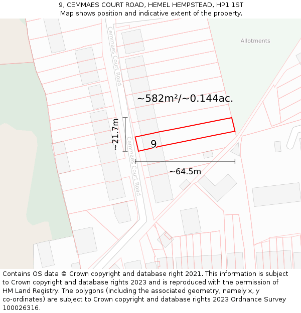 9, CEMMAES COURT ROAD, HEMEL HEMPSTEAD, HP1 1ST: Plot and title map