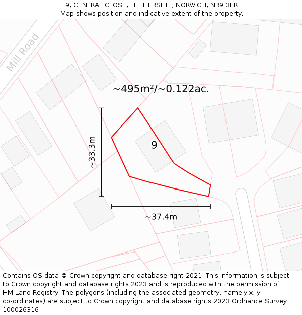 9, CENTRAL CLOSE, HETHERSETT, NORWICH, NR9 3ER: Plot and title map