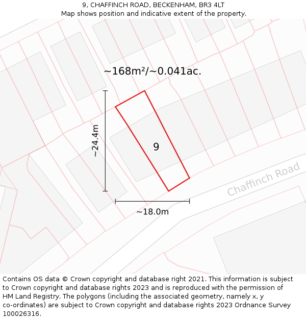 9, CHAFFINCH ROAD, BECKENHAM, BR3 4LT: Plot and title map