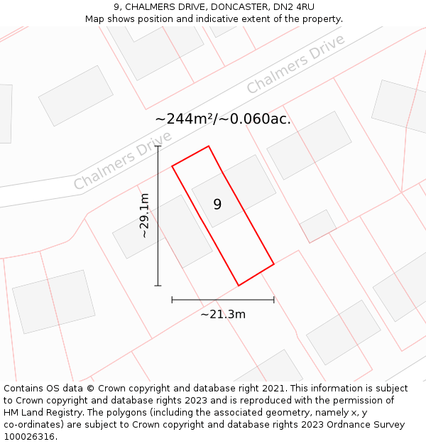9, CHALMERS DRIVE, DONCASTER, DN2 4RU: Plot and title map