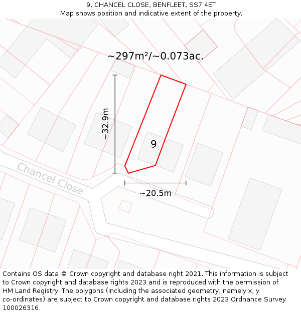 9, CHANCEL CLOSE, BENFLEET, SS7 4ET: Plot and title map