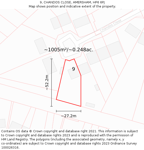 9, CHANDOS CLOSE, AMERSHAM, HP6 6PJ: Plot and title map