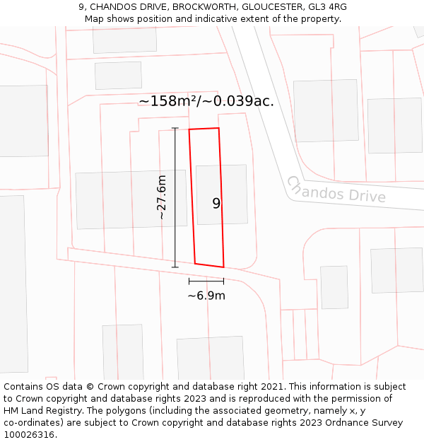 9, CHANDOS DRIVE, BROCKWORTH, GLOUCESTER, GL3 4RG: Plot and title map