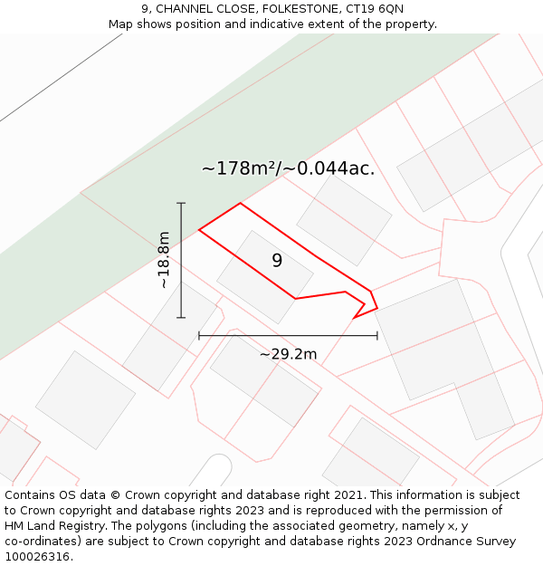 9, CHANNEL CLOSE, FOLKESTONE, CT19 6QN: Plot and title map