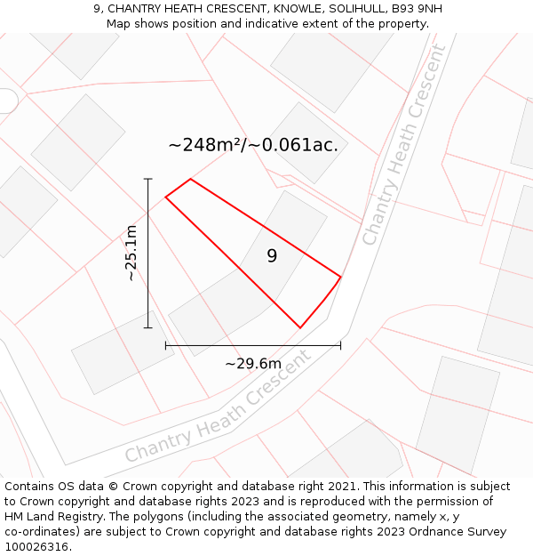 9, CHANTRY HEATH CRESCENT, KNOWLE, SOLIHULL, B93 9NH: Plot and title map