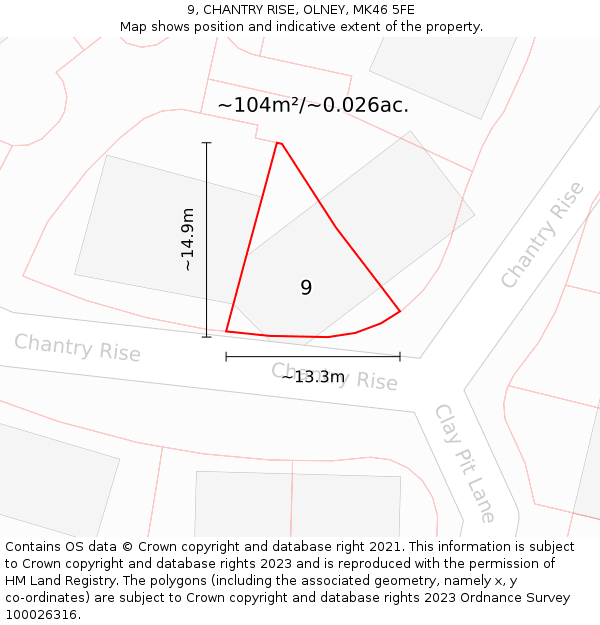 9, CHANTRY RISE, OLNEY, MK46 5FE: Plot and title map