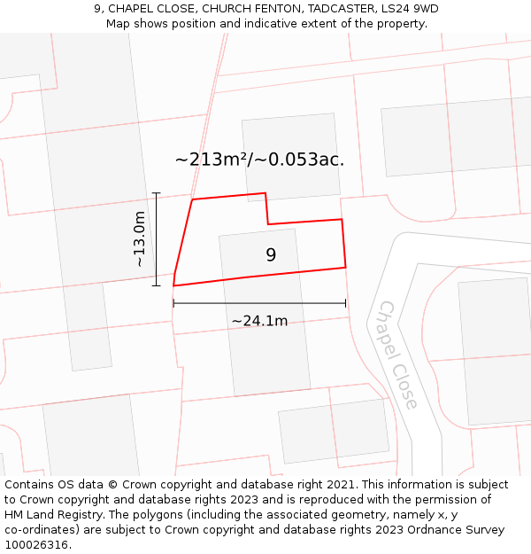 9, CHAPEL CLOSE, CHURCH FENTON, TADCASTER, LS24 9WD: Plot and title map