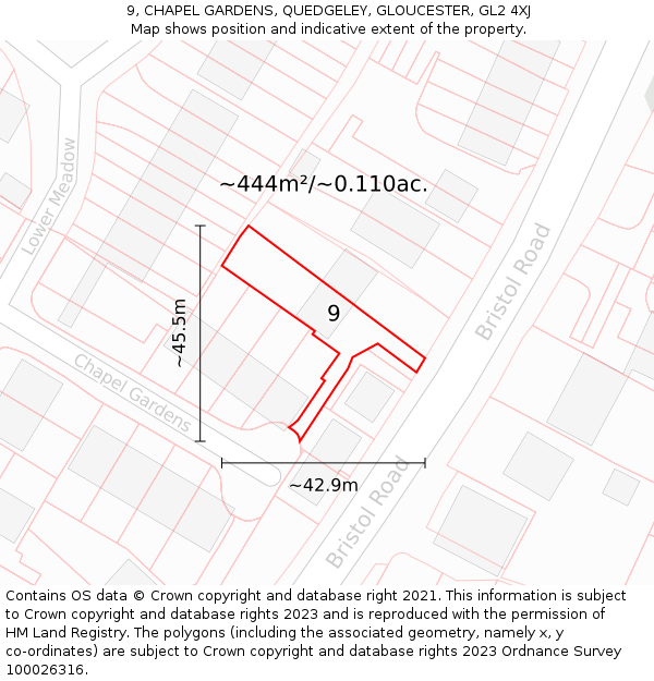 9, CHAPEL GARDENS, QUEDGELEY, GLOUCESTER, GL2 4XJ: Plot and title map
