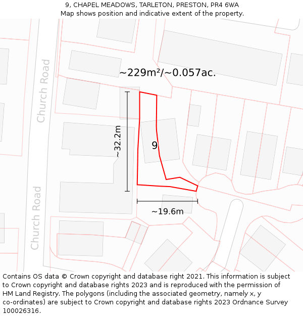 9, CHAPEL MEADOWS, TARLETON, PRESTON, PR4 6WA: Plot and title map