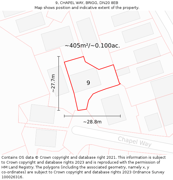 9, CHAPEL WAY, BRIGG, DN20 8EB: Plot and title map