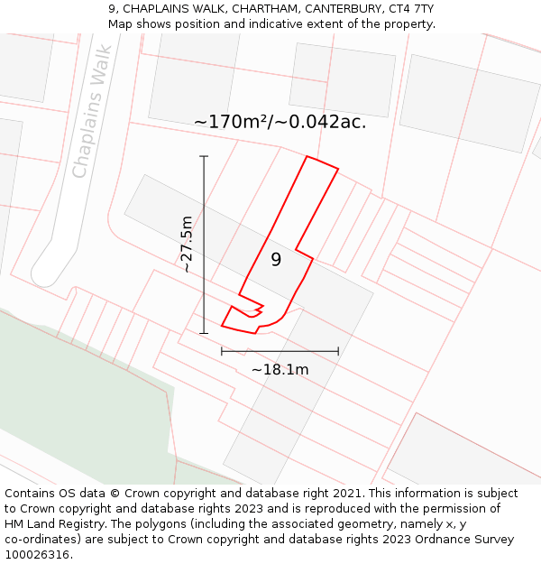 9, CHAPLAINS WALK, CHARTHAM, CANTERBURY, CT4 7TY: Plot and title map