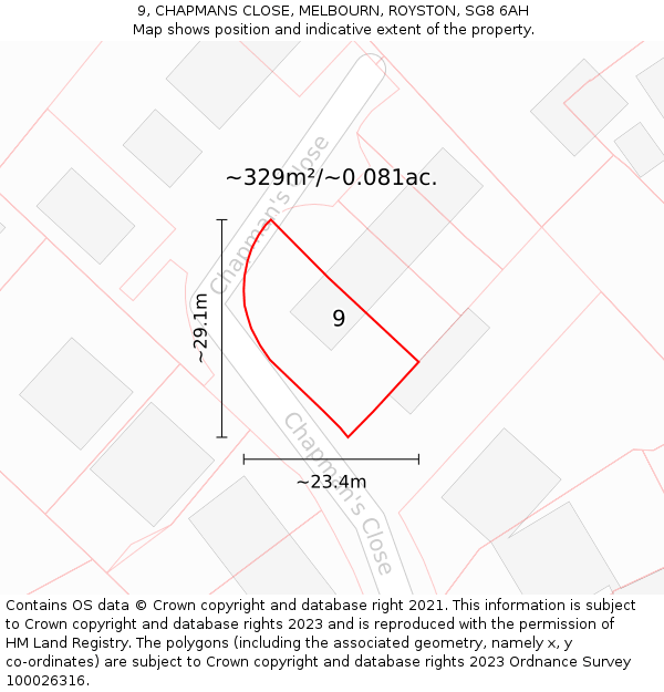 9, CHAPMANS CLOSE, MELBOURN, ROYSTON, SG8 6AH: Plot and title map