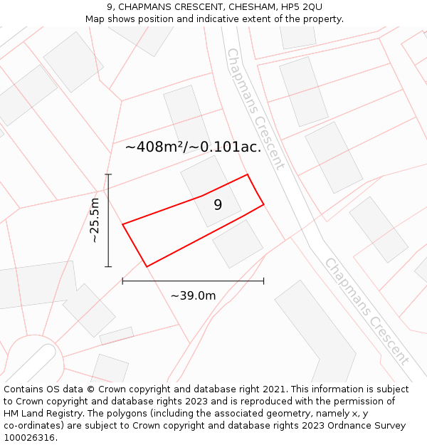 9, CHAPMANS CRESCENT, CHESHAM, HP5 2QU: Plot and title map