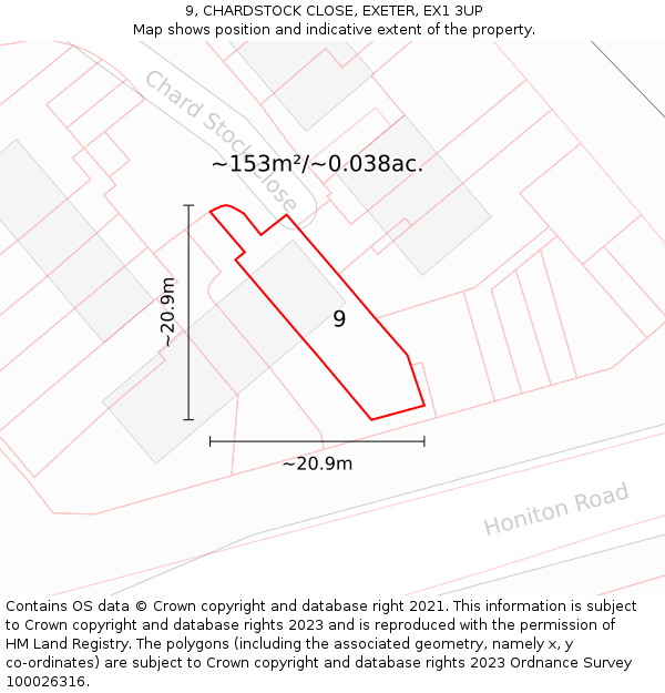 9, CHARDSTOCK CLOSE, EXETER, EX1 3UP: Plot and title map
