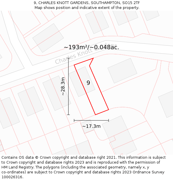9, CHARLES KNOTT GARDENS, SOUTHAMPTON, SO15 2TF: Plot and title map