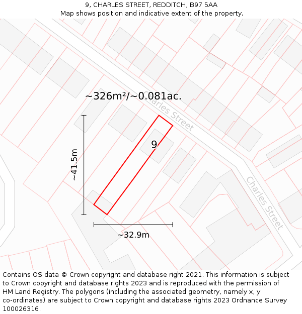 9, CHARLES STREET, REDDITCH, B97 5AA: Plot and title map