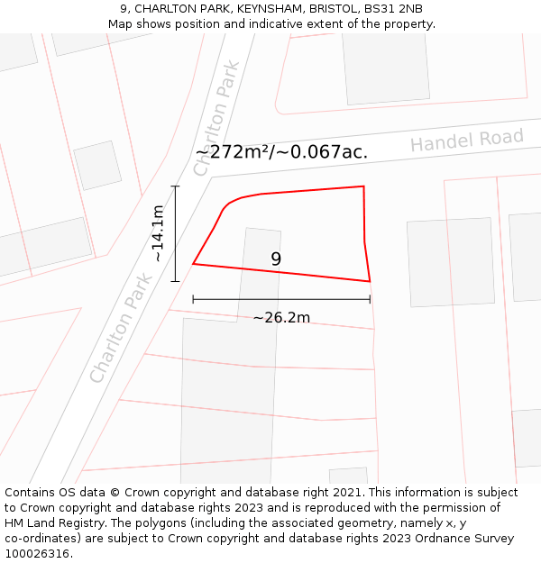9, CHARLTON PARK, KEYNSHAM, BRISTOL, BS31 2NB: Plot and title map