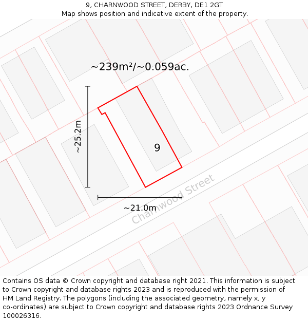 9, CHARNWOOD STREET, DERBY, DE1 2GT: Plot and title map