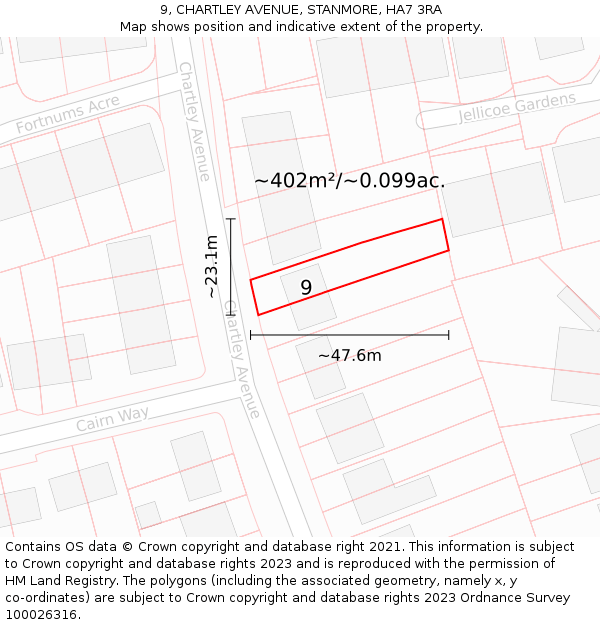 9, CHARTLEY AVENUE, STANMORE, HA7 3RA: Plot and title map