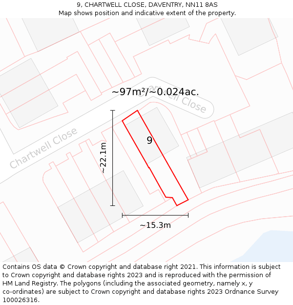 9, CHARTWELL CLOSE, DAVENTRY, NN11 8AS: Plot and title map