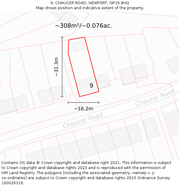 9, CHAUCER ROAD, NEWPORT, NP19 8HQ: Plot and title map