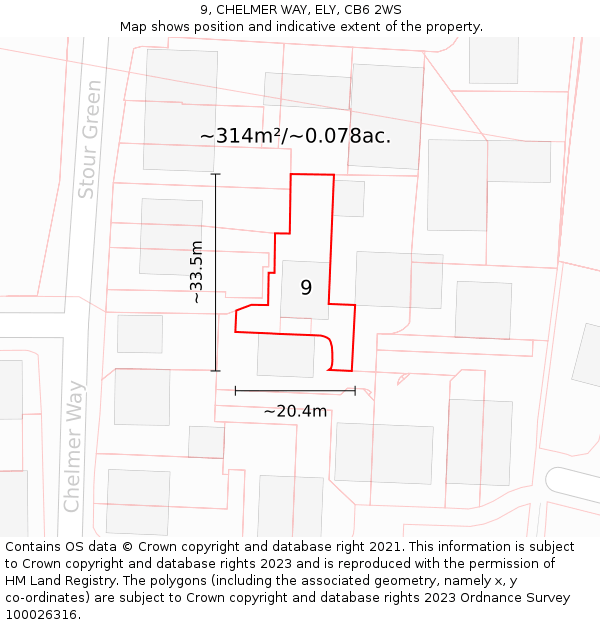 9, CHELMER WAY, ELY, CB6 2WS: Plot and title map