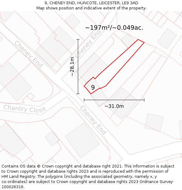 9, CHENEY END, HUNCOTE, LEICESTER, LE9 3AD: Plot and title map