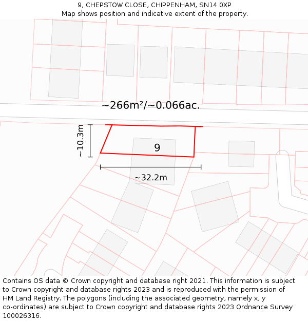 9, CHEPSTOW CLOSE, CHIPPENHAM, SN14 0XP: Plot and title map