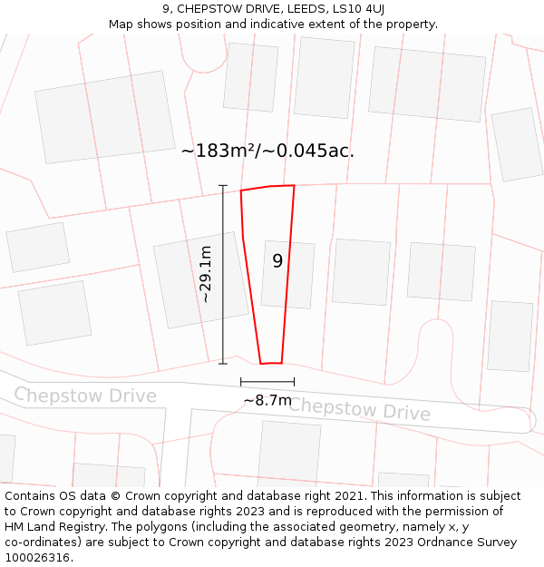 9, CHEPSTOW DRIVE, LEEDS, LS10 4UJ: Plot and title map