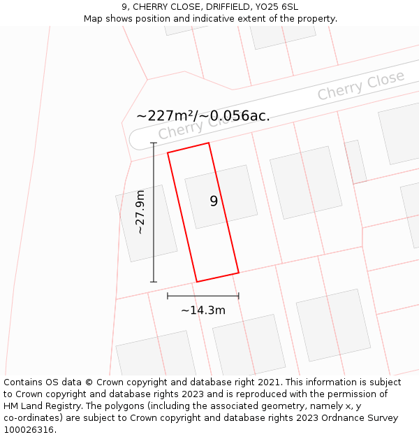 9, CHERRY CLOSE, DRIFFIELD, YO25 6SL: Plot and title map