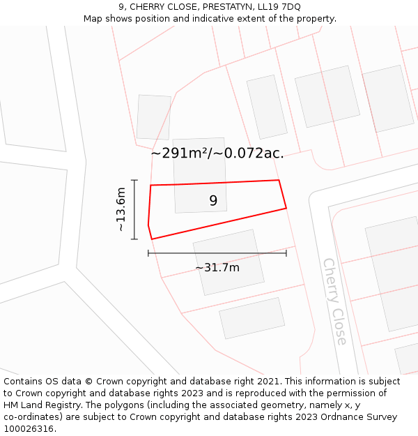 9, CHERRY CLOSE, PRESTATYN, LL19 7DQ: Plot and title map