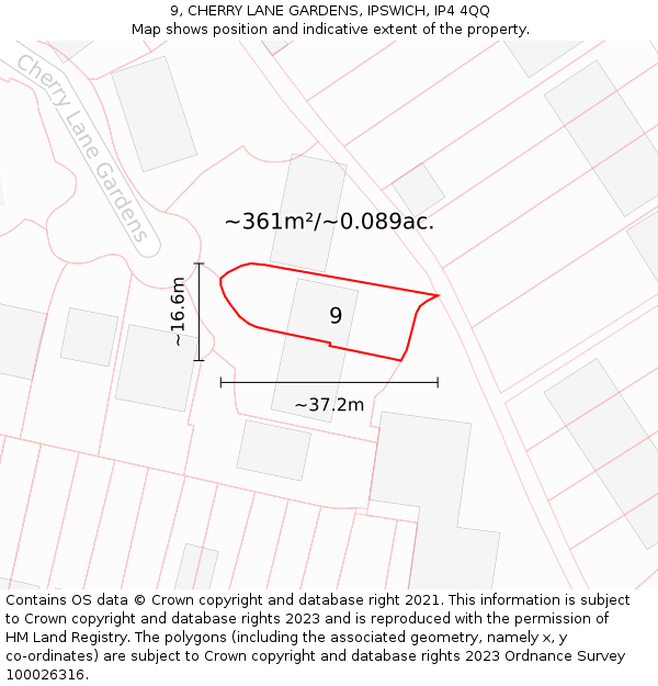 9, CHERRY LANE GARDENS, IPSWICH, IP4 4QQ: Plot and title map