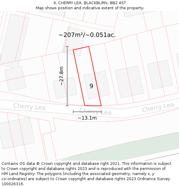 9, CHERRY LEA, BLACKBURN, BB2 4ST: Plot and title map