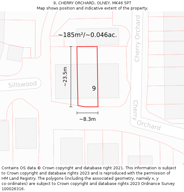 9, CHERRY ORCHARD, OLNEY, MK46 5PT: Plot and title map