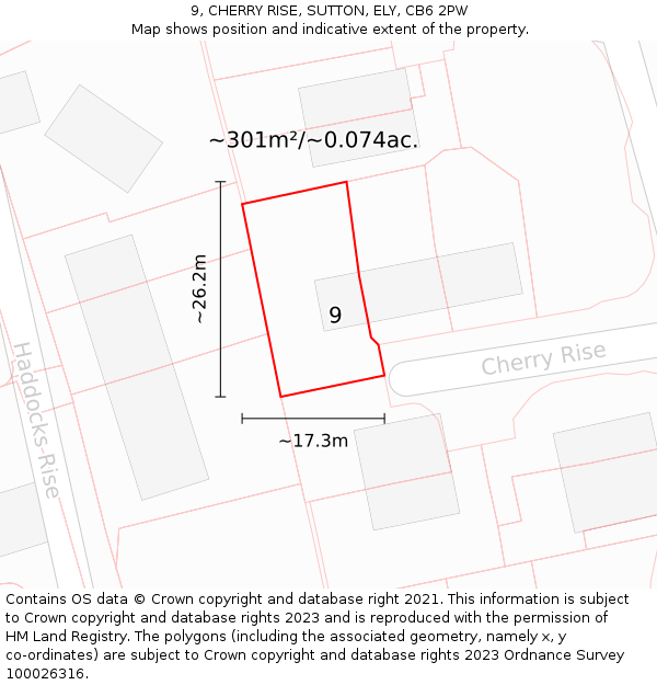 9, CHERRY RISE, SUTTON, ELY, CB6 2PW: Plot and title map