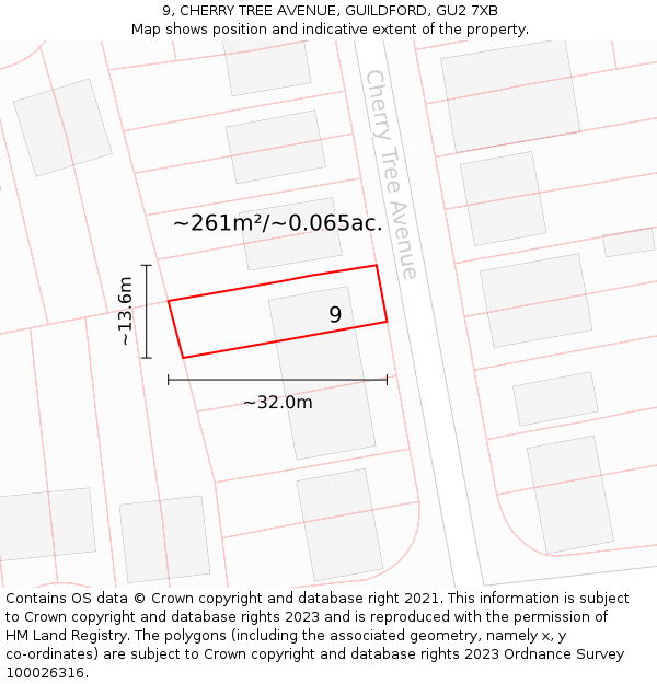 9, CHERRY TREE AVENUE, GUILDFORD, GU2 7XB: Plot and title map
