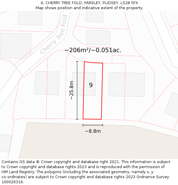 9, CHERRY TREE FOLD, FARSLEY, PUDSEY, LS28 5FX: Plot and title map