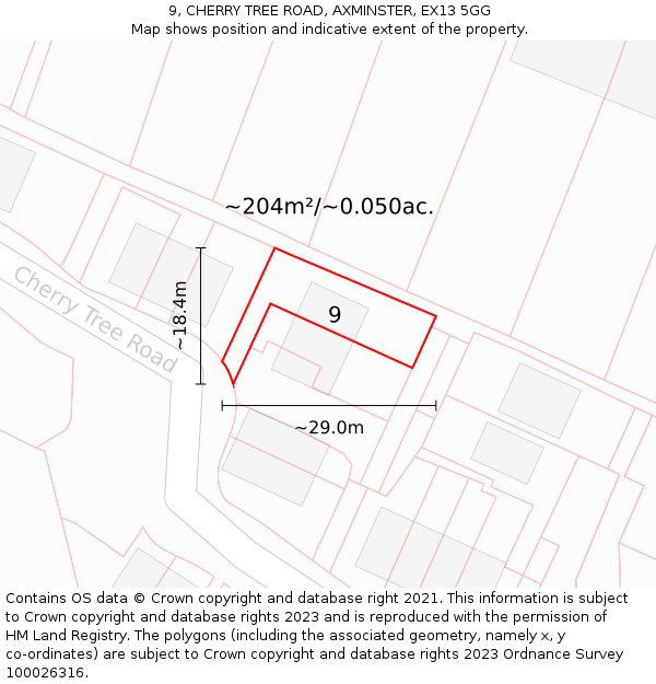 9, CHERRY TREE ROAD, AXMINSTER, EX13 5GG: Plot and title map